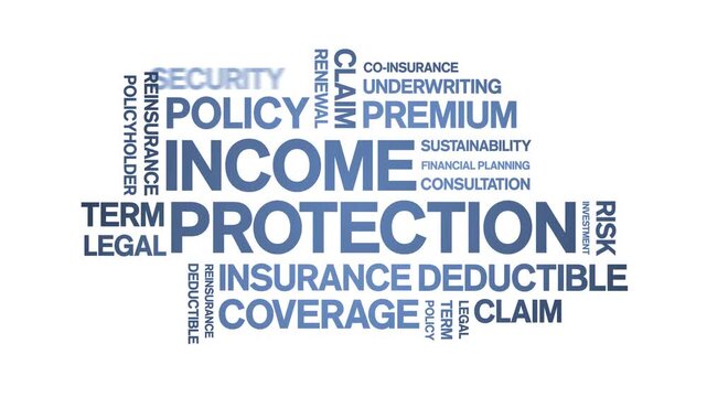 income protection animated word cloud-text design animation tag kinetic typography seamless loop.
