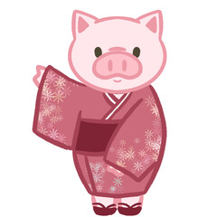 Cute Pig in Traditional Japanese Kimono © illustATAM