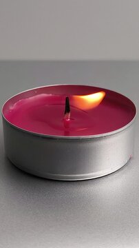 Lighting a tealight candle wick with a wooden match, showing flame ignition, a burning matchstick, and melted wax during a simple candle lighting process. Vertical video