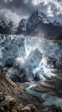 Colossal Glacier Breaking Apart in a High-Altitude Landscape