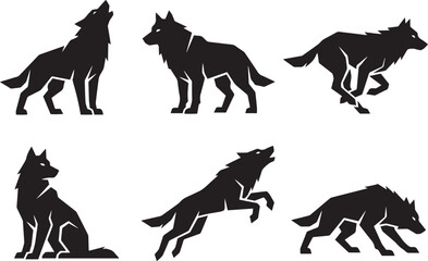 Obraz premium A set of wolves. Hand‑drawn vector illustration.