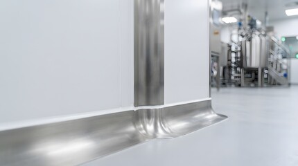 Fototapeta premium seamless cleanroom wall junction for hygienic facility design and contamination controlled environments in pharmaceutical laboratory manufacturing spaces