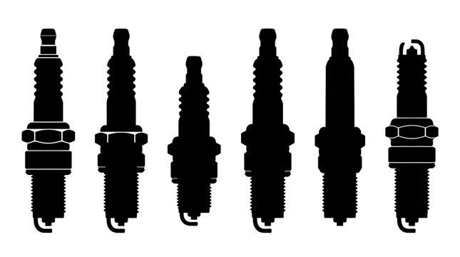 Set of Spark Plug Silhouettes Isolated on White Background
