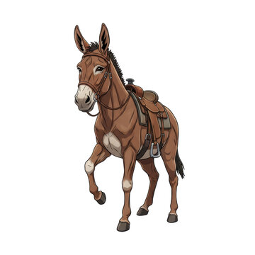 Cartoon of a Saddled Brown Pack Mule