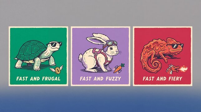 Creative print design featuring animals with distinct traits and styles