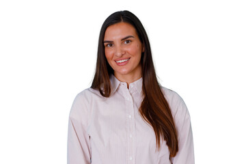 Fototapeta premium Confident young woman smiling, showing happiness and professionalism, portrait with transparent background