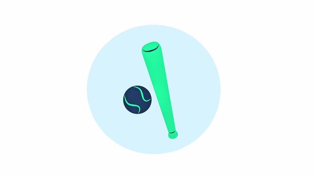 A clean, flat-style graphic featuring a green baseball bat and blue ball centered in a soft blue circle.