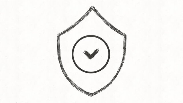 
Hand drawn shield with check mark animation representing cybersecurity, data protection, secure access, privacy, verification, safety and trusted digital services.