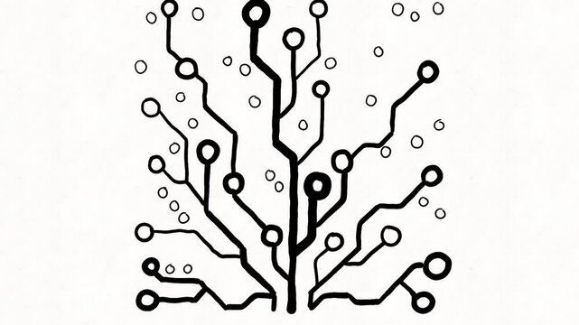 
Circuit tree animation representing artificial intelligence, neural networks, digital connections, machine learning, data processing, electronics and advanced computing tech
