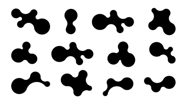 Metaball shapes with connected dots and morphing blobs. Geometric fluid organic metaball forms. Logo Vector illustration
