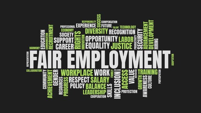 Fair Employment Word Cloud Kinetic Animation Featuring Key Business Te