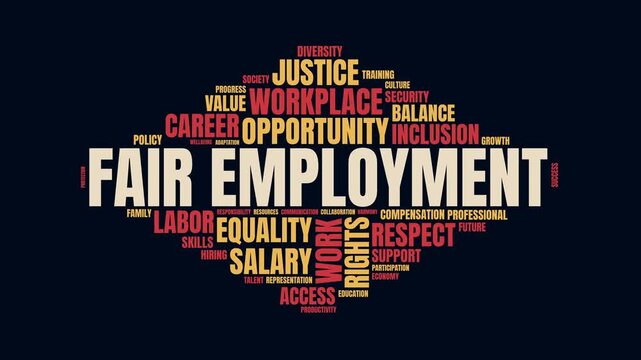 Fair Employment Word Cloud Animation with Related Concepts Like Justic