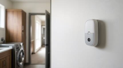 Naklejka premium sleek residential carbon monoxide monitoring device mounted on a modern interior wall for home safety smart monitoring and household environmental protection