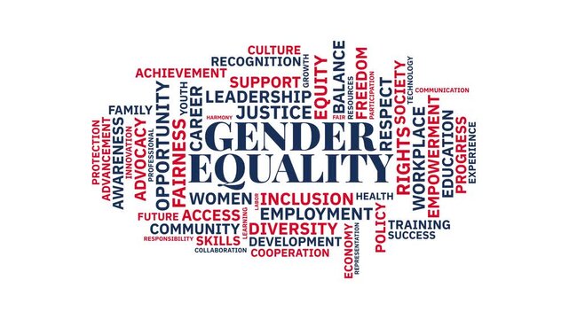 Gender Equality Animated Word Cloud Concept Video with Red and Blue Ty