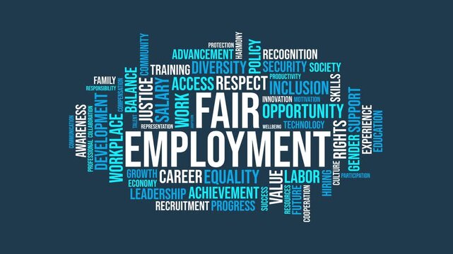 Fair Employment Word Cloud Animation with Words of Workplace Equality 