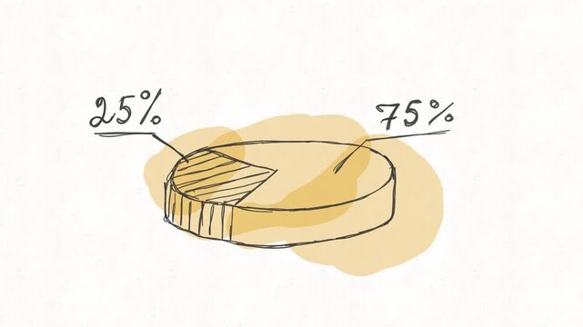 
Pie chart animation showing 25 and 75 percent segments, representing statistics, business analytics, market share, financial data, comparison, proportions and performance analy