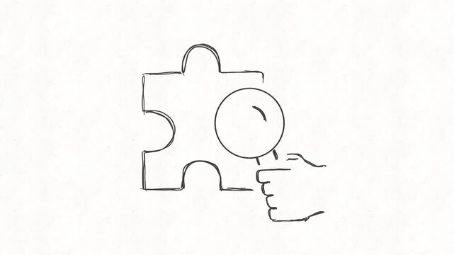 
Hand holding a magnifying glass over a puzzle piece, symbolizing problem solving, research, analysis, investigation, strategy, finding solutions and business decision making.