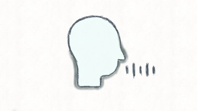 
Human profile speaking with sound waves, symbolizing voice, speech, conversation, communication, talking, language and verbal expression.