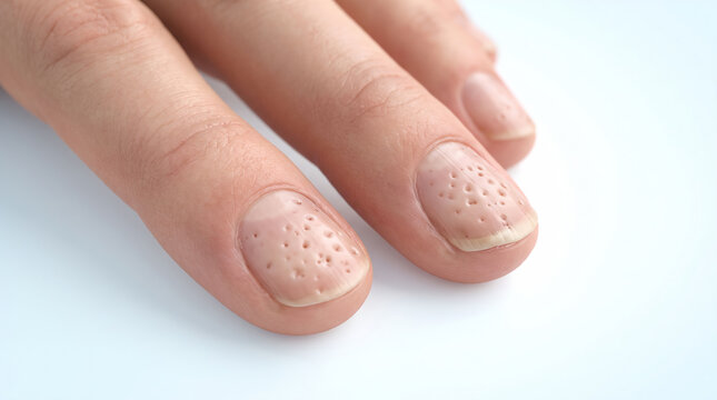 Nail Pitting with Multiple Depressions on Fingernails Medical Illustration