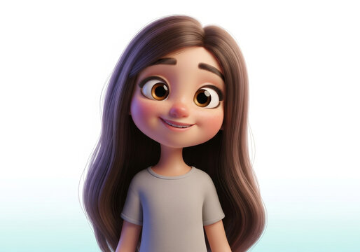 Cheerful animated girl with long hair and friendly expression