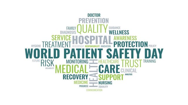 World Patient Safety Day Word Cloud Animation Showing Healthcare and M