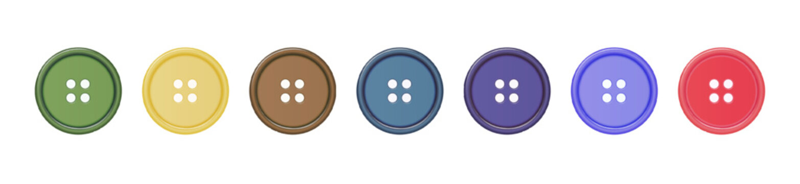 Buttons for Clothes Closeup Isolated. Sewing Scrapbooking Decor. Round Clothes Button. Vector illustration