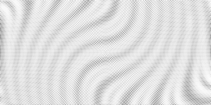 Black and white halftone radial pattern. Abstract dotted vector background.