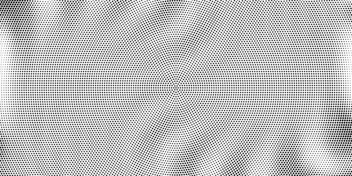 Black and white halftone radial pattern. Abstract dotted vector background.