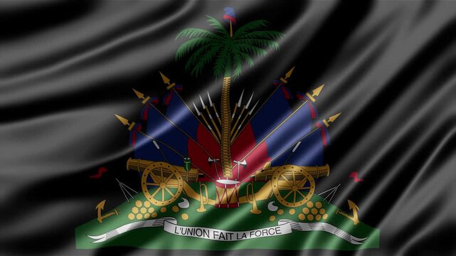 Haiti national flag flowing with official emblem in smooth motion animation representing caribbean country sovereignty and cultural identity pride showcase