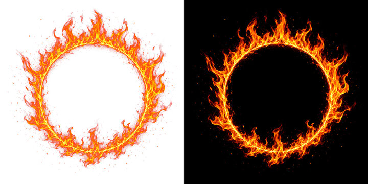 Fire Ring Effect PNG Transparent Isolated with Realistic Burning Flame Circle Fiery Heat and Glowing Embers for Graphic Design Background Collection.