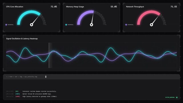 DevOps System Monitoring Dashboard with Real Time Analytics and Data Charts Motion Illustration