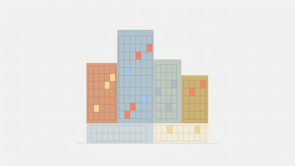 Naklejka premium Minimalist urban skyline illustration featuring geometric buildings with soft color palette with vector illustration multiple against neutral background