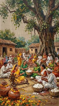 Village gathering depicting dialogue and daily life under a large tree