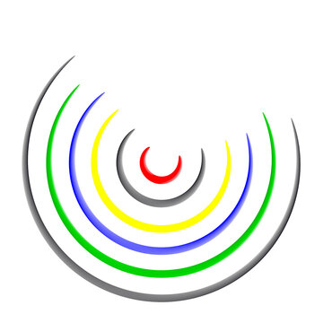 Archi concentrici colorati in rosso, giallo, blu, verde, con effetto di ombra tridimensionale
