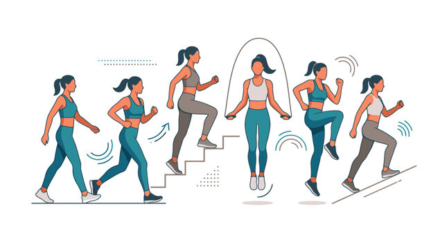 Vector illustration showing various fitness exercises and warm up routines. EPS Editable