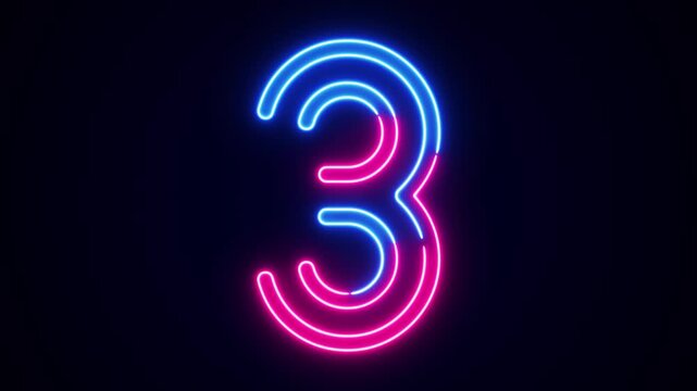 Neon digit 3 with on black, neon digits for banner, english numbers in glow style. All capital alphabets neon animation, pink blue neon font digit animation, led letter, Appearance of the digit