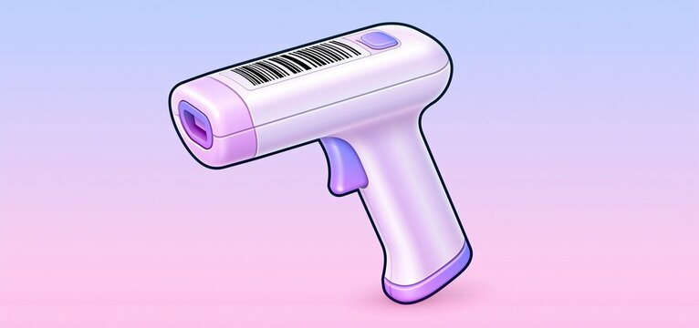 Modern handheld barcode reader with smooth design on a subtle gradient backdrop, ideal for inventory and retail use.