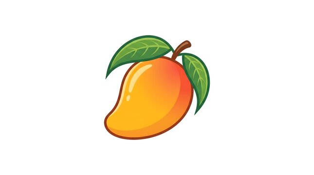 Vector illustration of a fresh ripe mango with green leaves isolated on a white background