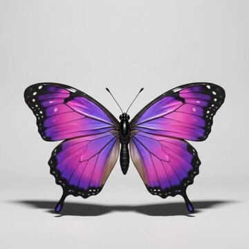 Purple butterfly flapping wings on grey