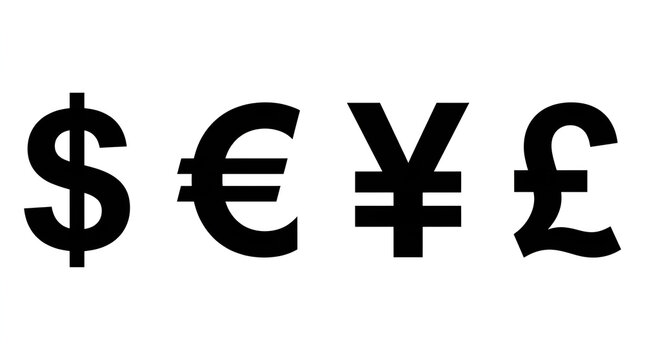 Collection of World Currency Symbols Silhouette Set on White Background