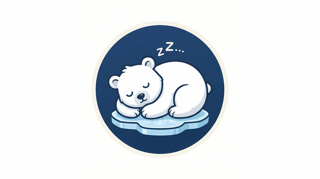 Cute cartoon polar bear sleeping peacefully on ice floe round sticker vector illustration