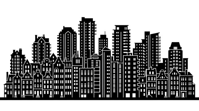 Silhouettes of Modern Urban Condos and Townhouse Buildings