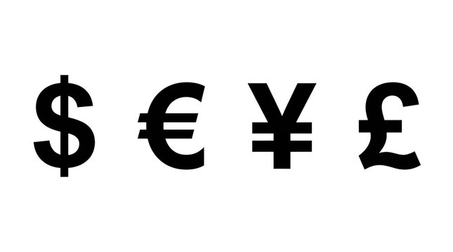 Set of World Currency Symbol Silhouettes on White Background