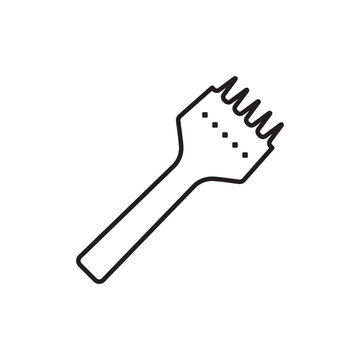 Minimalist line art icon of a multi-prong stitching chisel punch tool used for piercing leather holes.