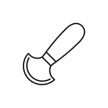 Minimalist line art icon of a traditional semi-circular round knife for cutting and skiving leather.