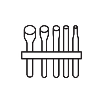 Minimalist line art icon of a multi-piece drive punch set arranged on an organizing rack.