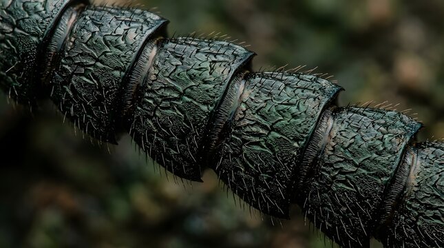 Natural Texture Pattern Visible On An Insect Abdomen Demonstrating Intricate Biological Armor Structures Which Provide Protection For Small Creatures Living Within The Dense Wild Green Forest