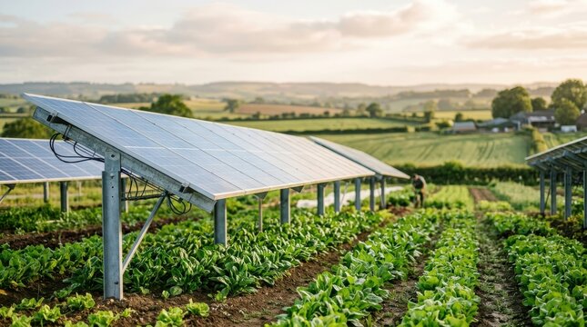 Agrivoltaic Renewable Energy: Solar panels and crops generating renewable energy within an agricultural field environment 