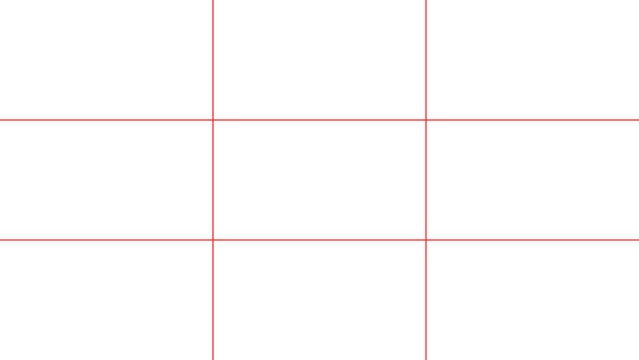 Transparent Red Rule of Thirds Grid Overlay Template for Video and Photo Editing Vector and PNG Horizon Line for Composition Alignment 16-9 Format