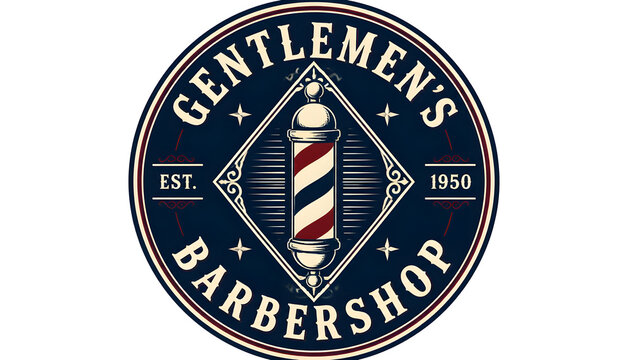 Gentlemen's barbershop classic emblem with barber pole and stars